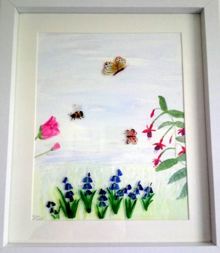Bee Butterfly painting with flowers