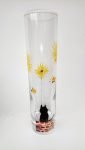 Bud vase with a black cat, sunflowers and butterflies