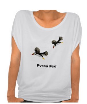 Puffin t-shirt with a painting of two puffins and custom text