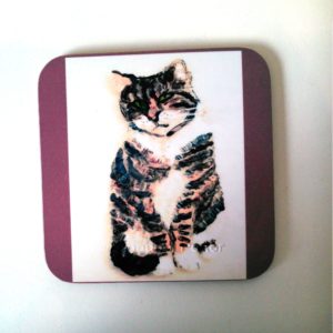 Coaster with a tabby cat