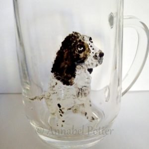 Springer pet portrait on a wine glass