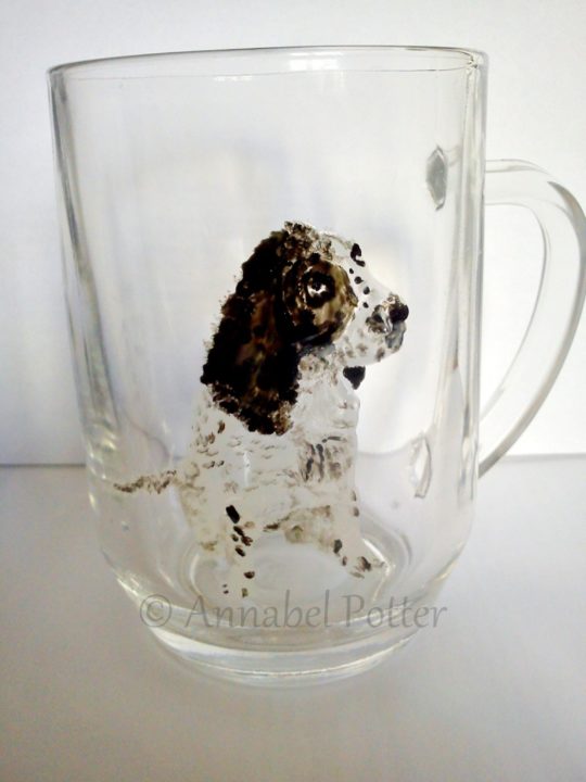 Springer pet portrait on a wine glass