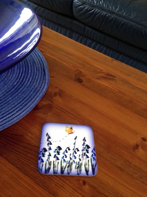 Bluebell coaster on a table