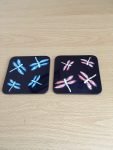 Dragonfly coasters with pink or turquoise dragonfly