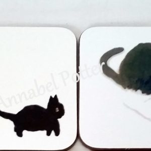 Coasters with black cats and a black and white cat