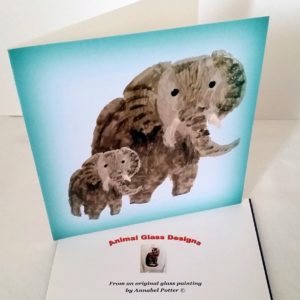 Elephant card with a grey elephant and a baby elephant