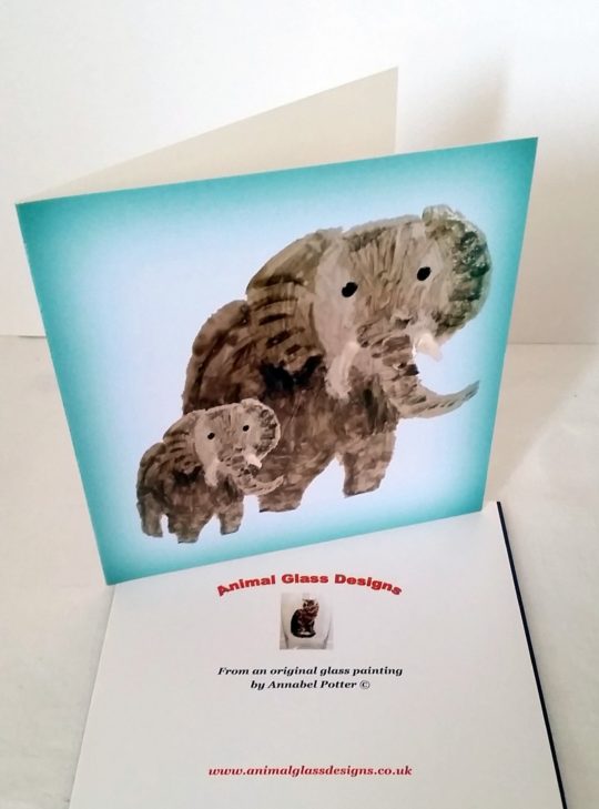 Elephant card with a grey elephant and a baby elephant
