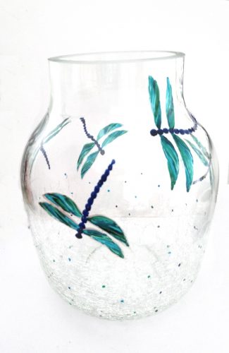 Dragonfly vase hand painted with dragonflies and a crackle effect