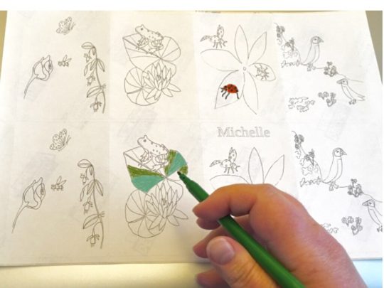 Wild animal flower stickers photographed with a felt tip pen