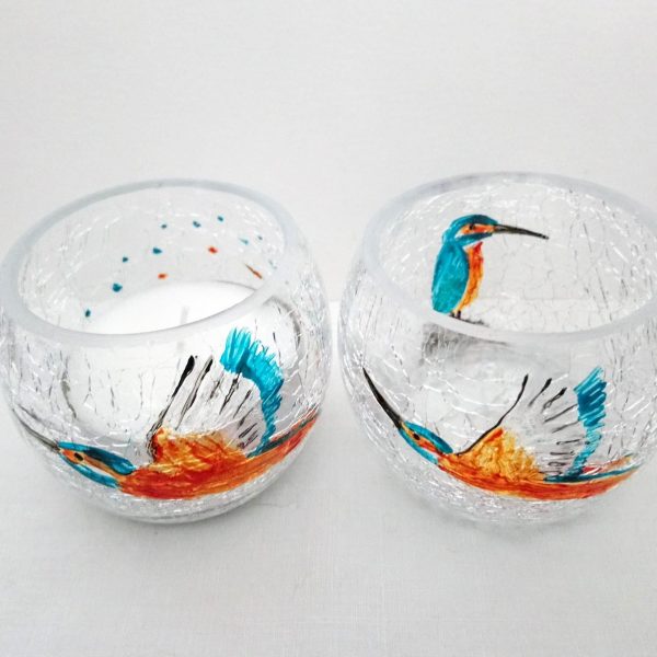 Kingfisher Glass Candle Holders, a pair