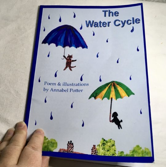 Photo of a children's poetry picture book with a poem about the water cycle