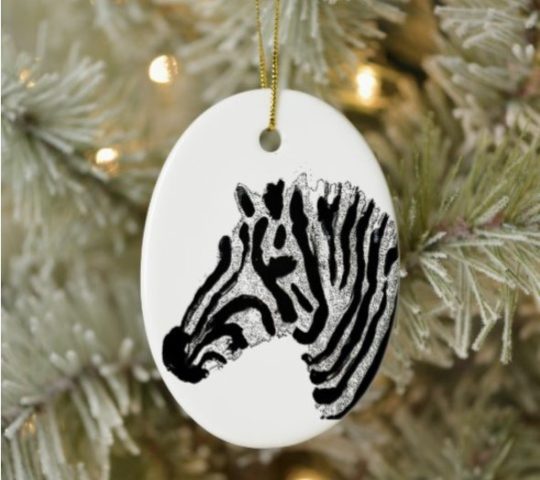 Hanging ornament with zebra artwork