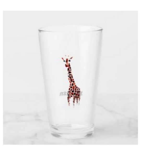 Glass with giraffe art and a name