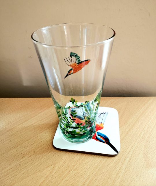 Kingfisher glass and coaster gift set