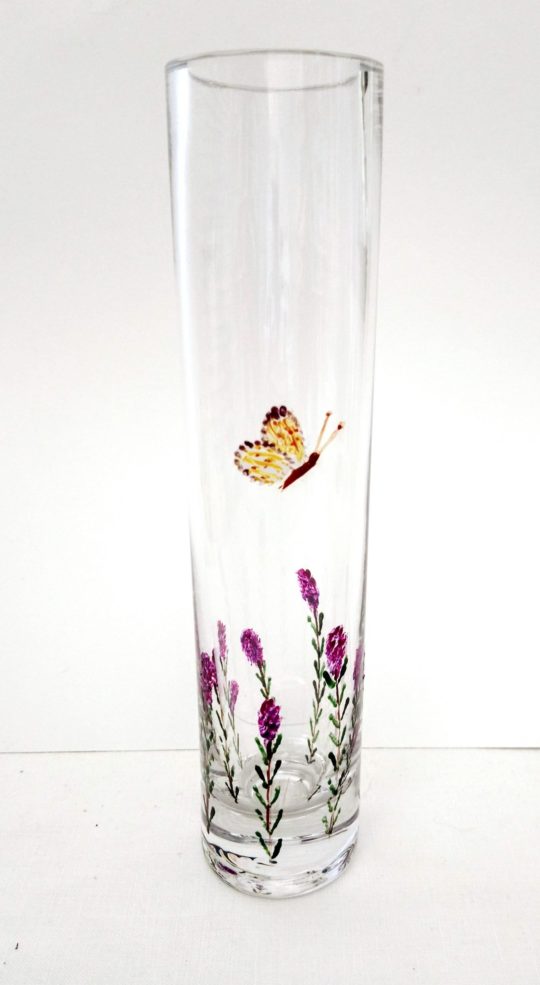 Bud vase hand painted with heather and butterflies
