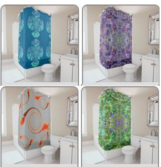 Patterned shower curtains with abstract designs
