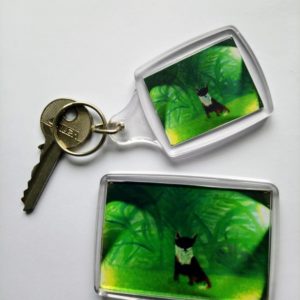 Green Key ring, frdige magnet small gift set with foxes