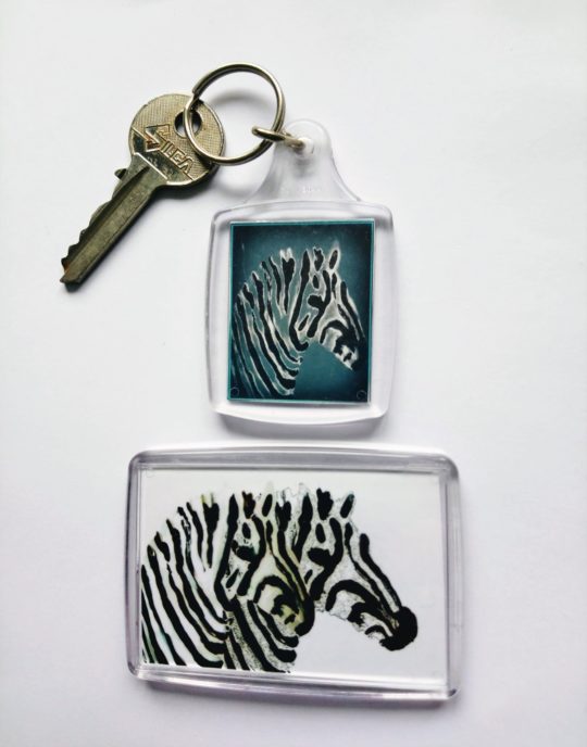 Wild animal small gift set with a keyring and fridge magnet with zebra art