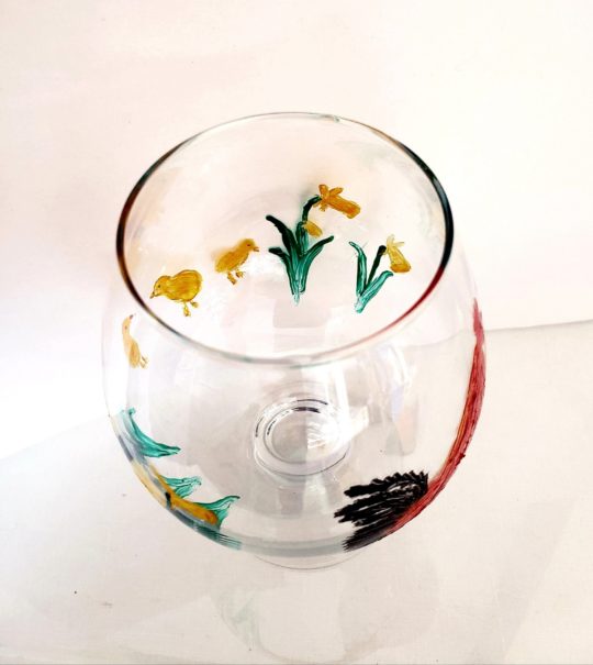 Inside view of Spring wine glass original painting